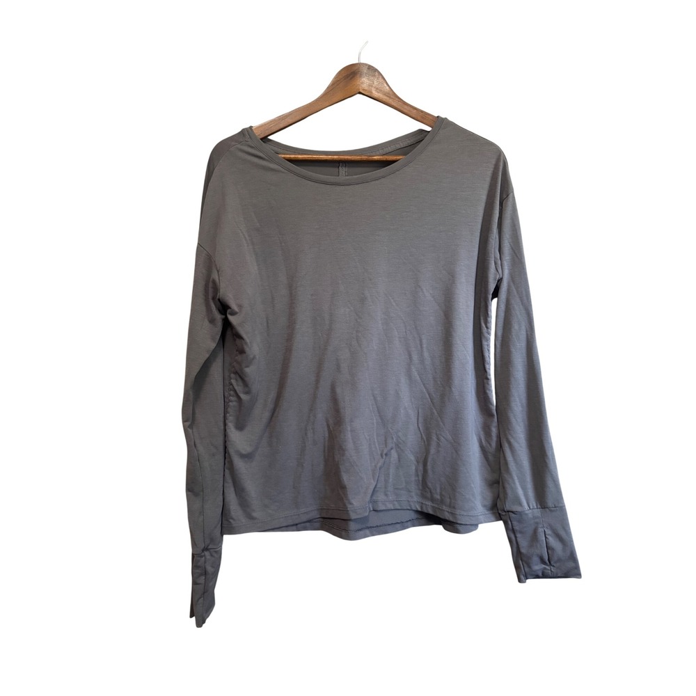 Athleta Long Sleeve Top Women S Grey Excellent Thumbhole Activewear Pleated Back